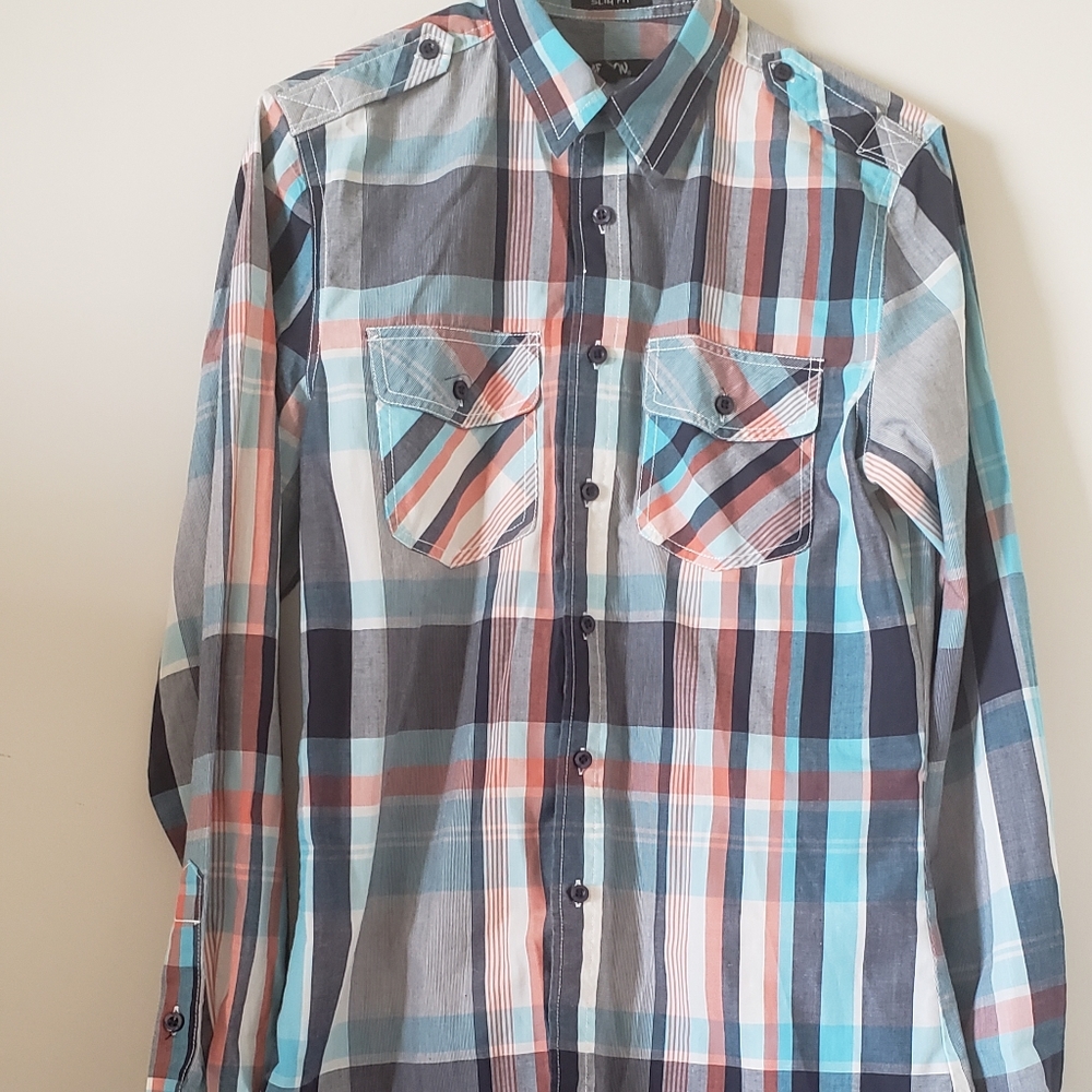 Carbon mens long sleeve plaid shirt